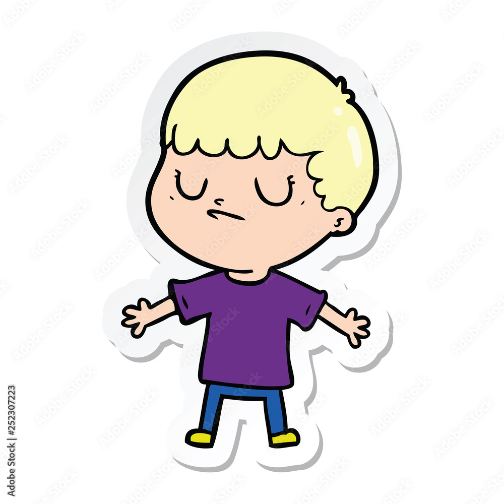 sticker of a cartoon grumpy boy sticker of a cartoon grumpy boy