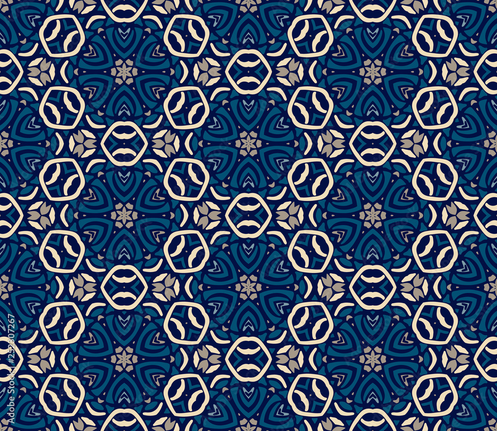 Abstract seamless ornamental tile pattern for fabric