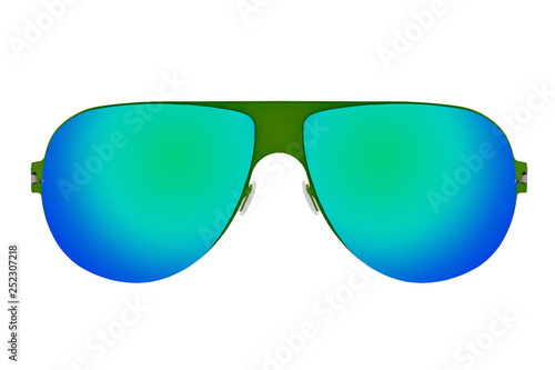 Green sunglasses with Green Chameleon Mirror Lens isolated on white background