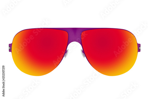 Violet sunglasses with Orange-Red Mirror Lens isolated on white background
