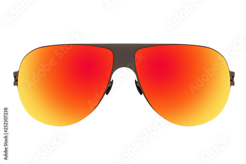 Brown sunglasses with Red-Orange Lens isolated on white background