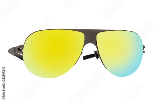 Brown sunglasses with Multicolour Mirror Lens isolated on white background