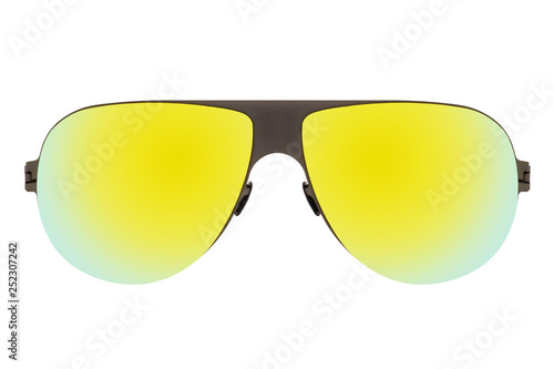 Brown sunglasses with Multicolour Mirror Lens isolated on white background