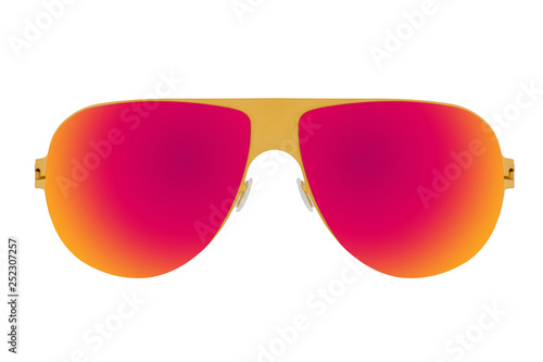 Yellow sunglasses with Red Chameleon Lens isolated on white background