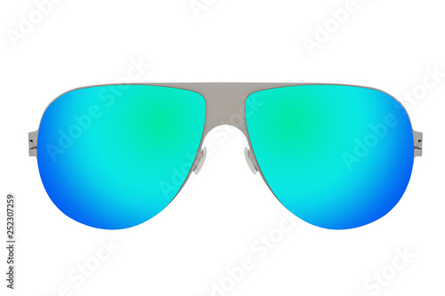 Grey sunglasses with Green-Blue Lens isolated on white background