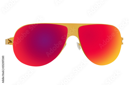 Yellow sunglasses with Red Chameleon Lens isolated on white background