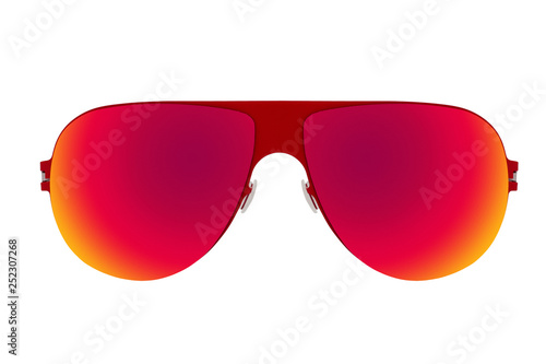Red sunglasses with Red Chameleon Lens isolated on white background