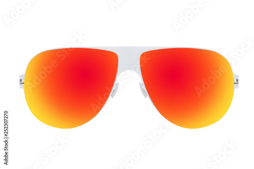 White sunglasses with orange mirror Lens isolated on white background
