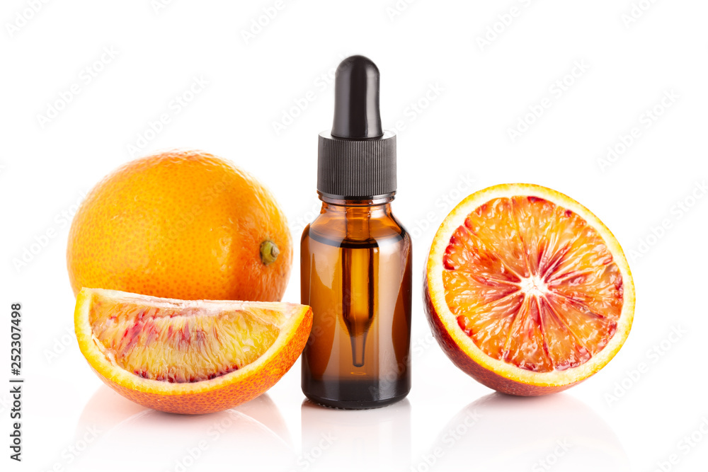 Blood Orange essential oil isolated on white background Blood Orange essential oil isolated on white background