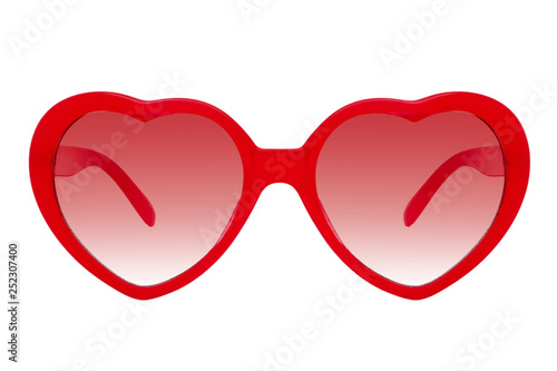Red sunglasses with Lens like a heart isolated on white background