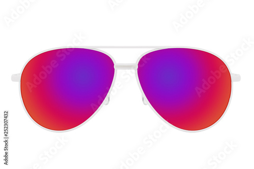 White sunglasses with Colorful Lens isolated on white background