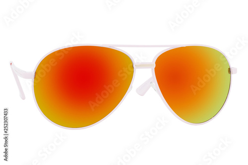 White sunglasses with Red Mirror Lens isolated on white background