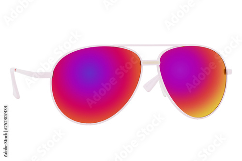 White sunglasses with Colorful Lens isolated on white background