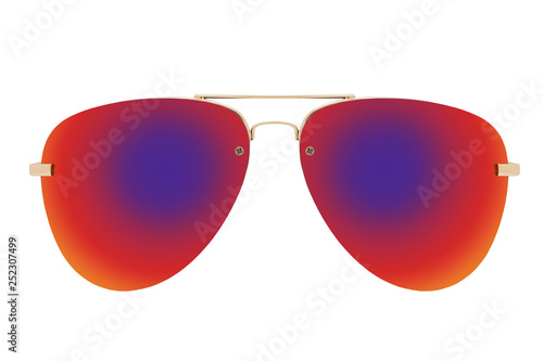 Gold sunglasses with Colorful Lens isolated on white background