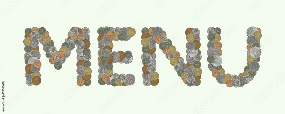 Fototapeta premium MENU – Coins on green background