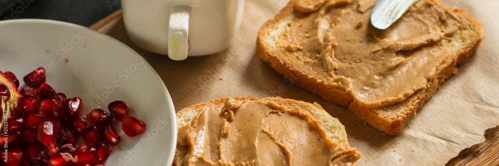 peanut butter sandwich, dessert (sweets or snacks, breakfast). food background. top photo