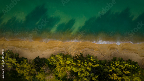 Aerial view of Phuket Mai Khao beach, Thailand. Beautiful resort, paradise place, travel concept. 