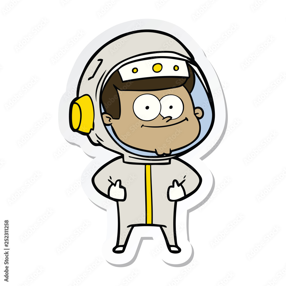 sticker of a happy astronaut cartoon