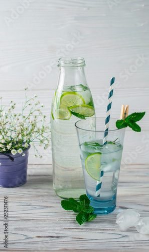 Summer detox healthy organic refreshing water with lemon, lime and mint
