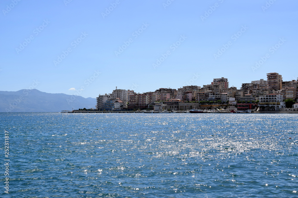 Saranda City landscape in sunny day. Southern Albania.