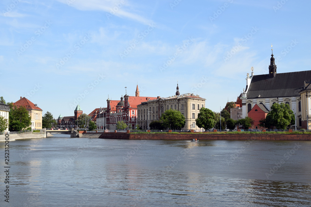 Wroclaw Old Town, view from Odra River side. Wroclaw, Poland.