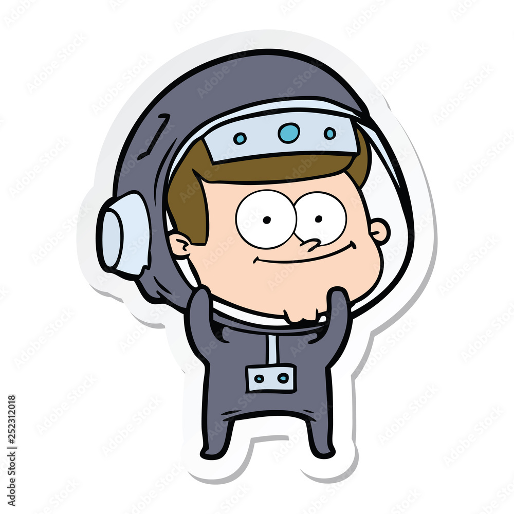 Obraz premium sticker of a happy astronaut cartoon
