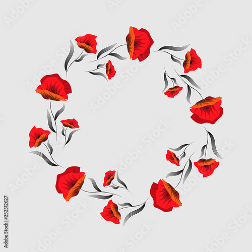 Red poppy flower . Floral frame. Poppy wreath. Remembrance day. Veterans