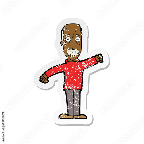 retro distressed sticker of a cartoon angry old man
