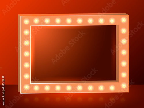Vector illustration. Red retro with light bulbs.