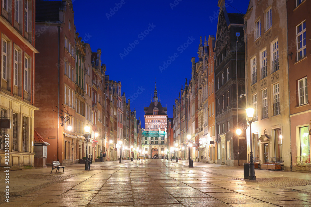 Amazing architecture of the old town in Gdansk at dawn, Poland