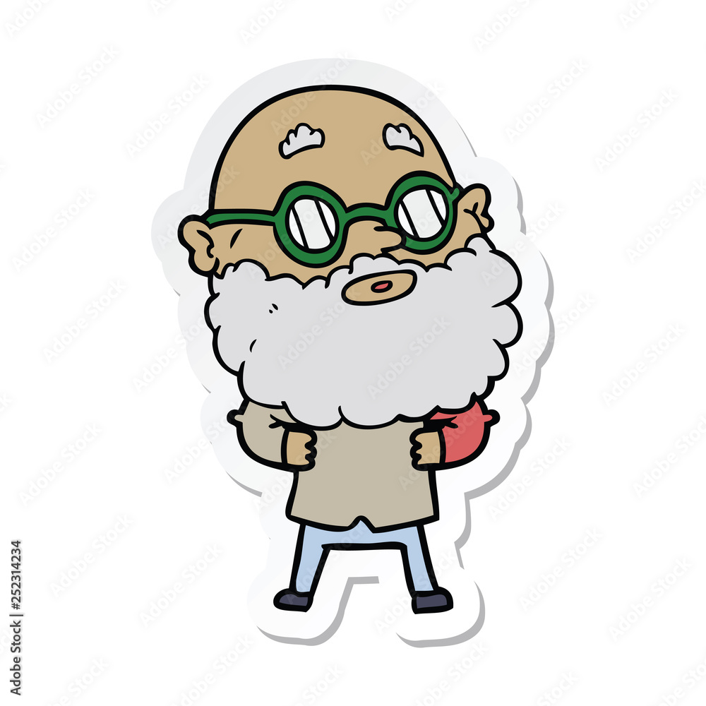 sticker of a cartoon curious man with beard and glasses sticker of a cartoon curious man with beard and glasses