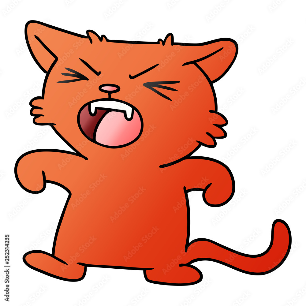 gradient cartoon doodle of a screeching cat gradient cartoon doodle of a screeching cat