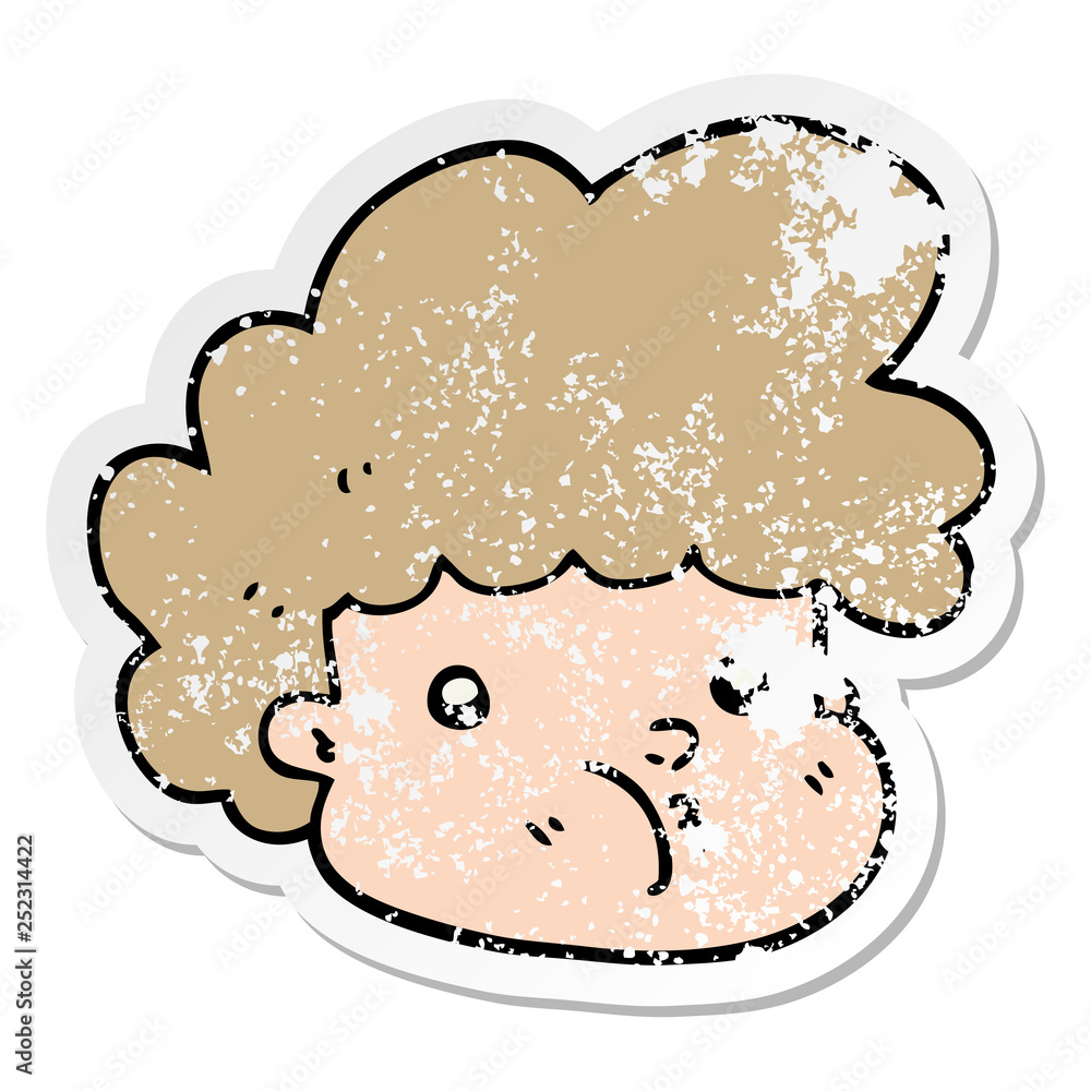 distressed sticker of a cartoon boy distressed sticker of a cartoon boy