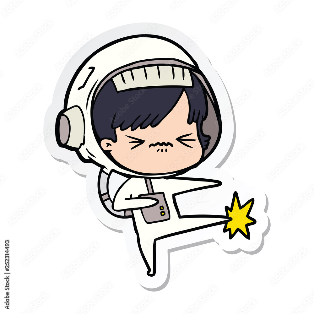 sticker of a cartoon astronaut woman sticker of a cartoon astronaut woman
