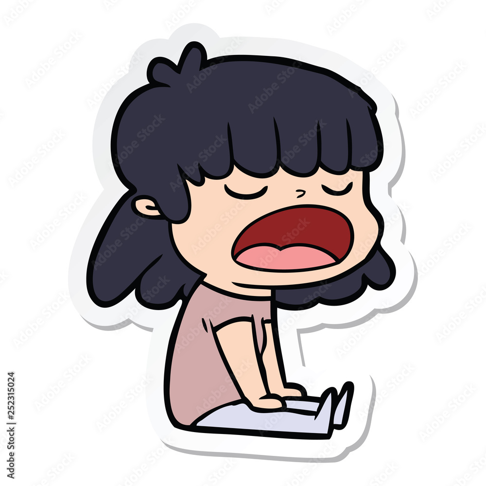 sticker of a cartoon woman talking loudly sticker of a cartoon woman talking loudly