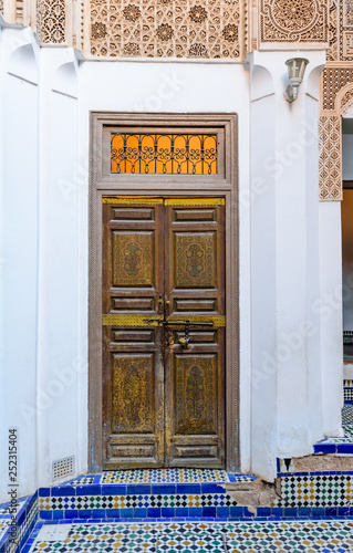 Old Moroccan style door. El Bahia Palace in Marrakech old town, Morocco