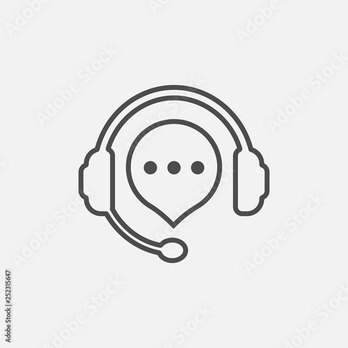 hotline support service with headphones icon isolated on white background. Vector illustration.