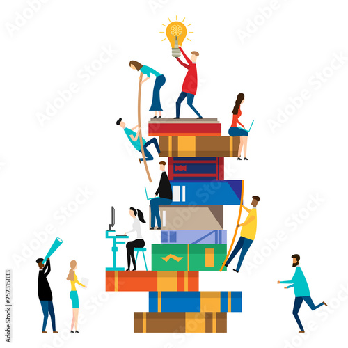 People climbing books. isolated on white background. Vector illustration.