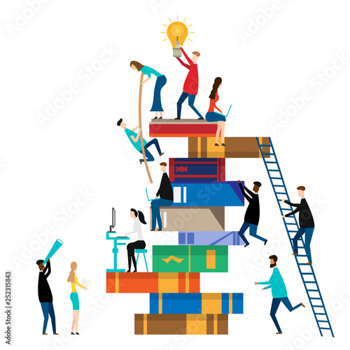 People climbing books. isolated on white background. Vector illustration.
