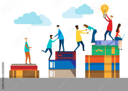 People climbing books. isolated on white background. Vector illustration.