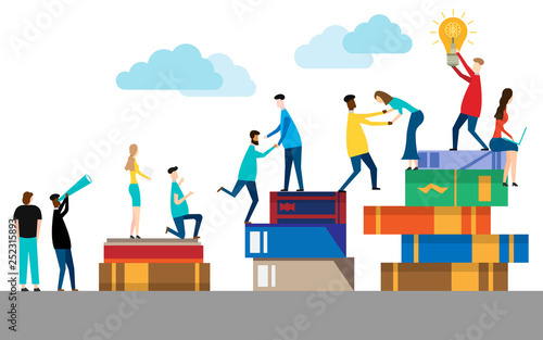 People climbing books. isolated on white background. Vector illustration.
