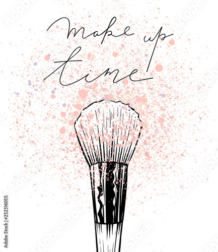 Make up brush with powder flying around, vectorr