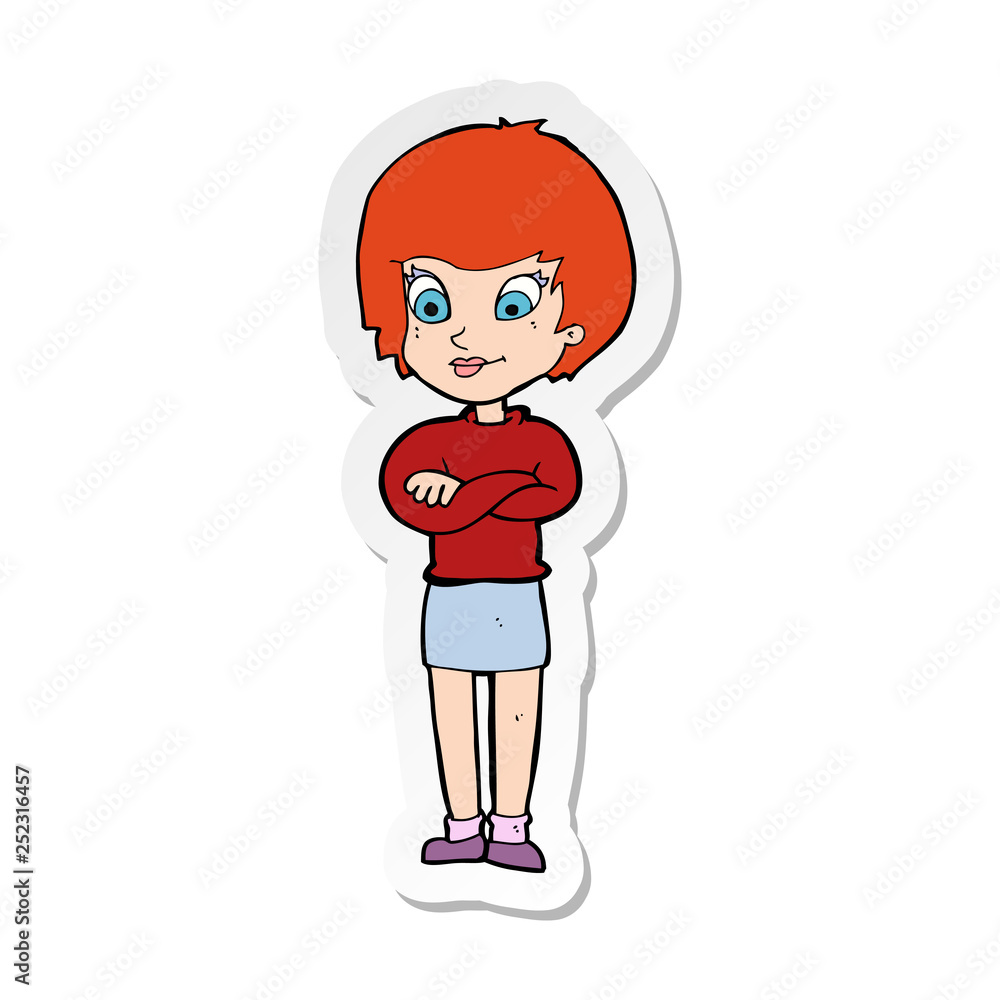 sticker of a cartoon proud woman sticker of a cartoon proud woman