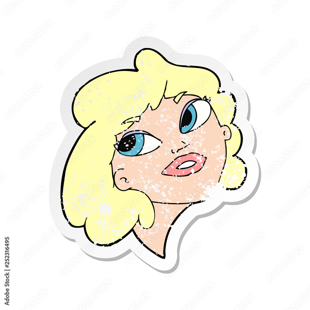 retro distressed sticker of a cartoon happy woman retro distressed sticker of a cartoon happy woman
