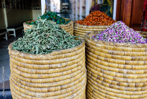 Spice shop in the old town of Marrakech, Morocco 
