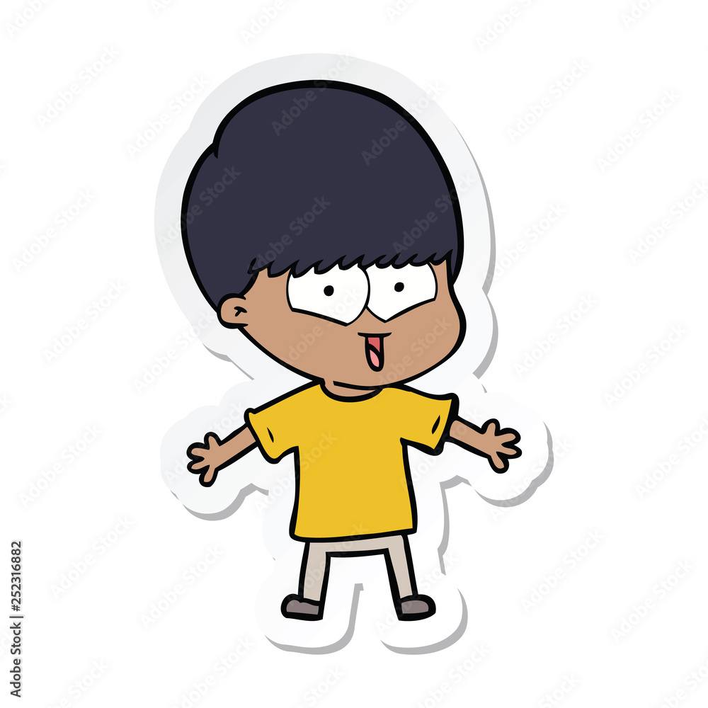 sticker of a cartoon happy boy sticker of a cartoon happy boy