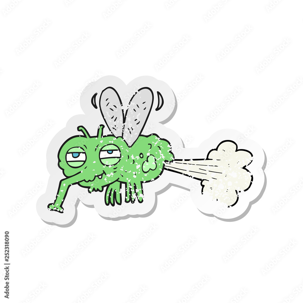 retro distressed sticker of a cartoon gross farting fly retro distressed sticker of a cartoon gross farting fly