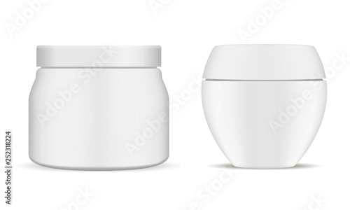 White Pill Bottle. Vitamin Tablet Glossy Container. Pharmacy Jar Mockup with Herbal Nutrition Capsule. Sport or Pharmaceutical Packaging for Bcaa, Aspirin, Antibiotic. Medicament Design Mockup.
