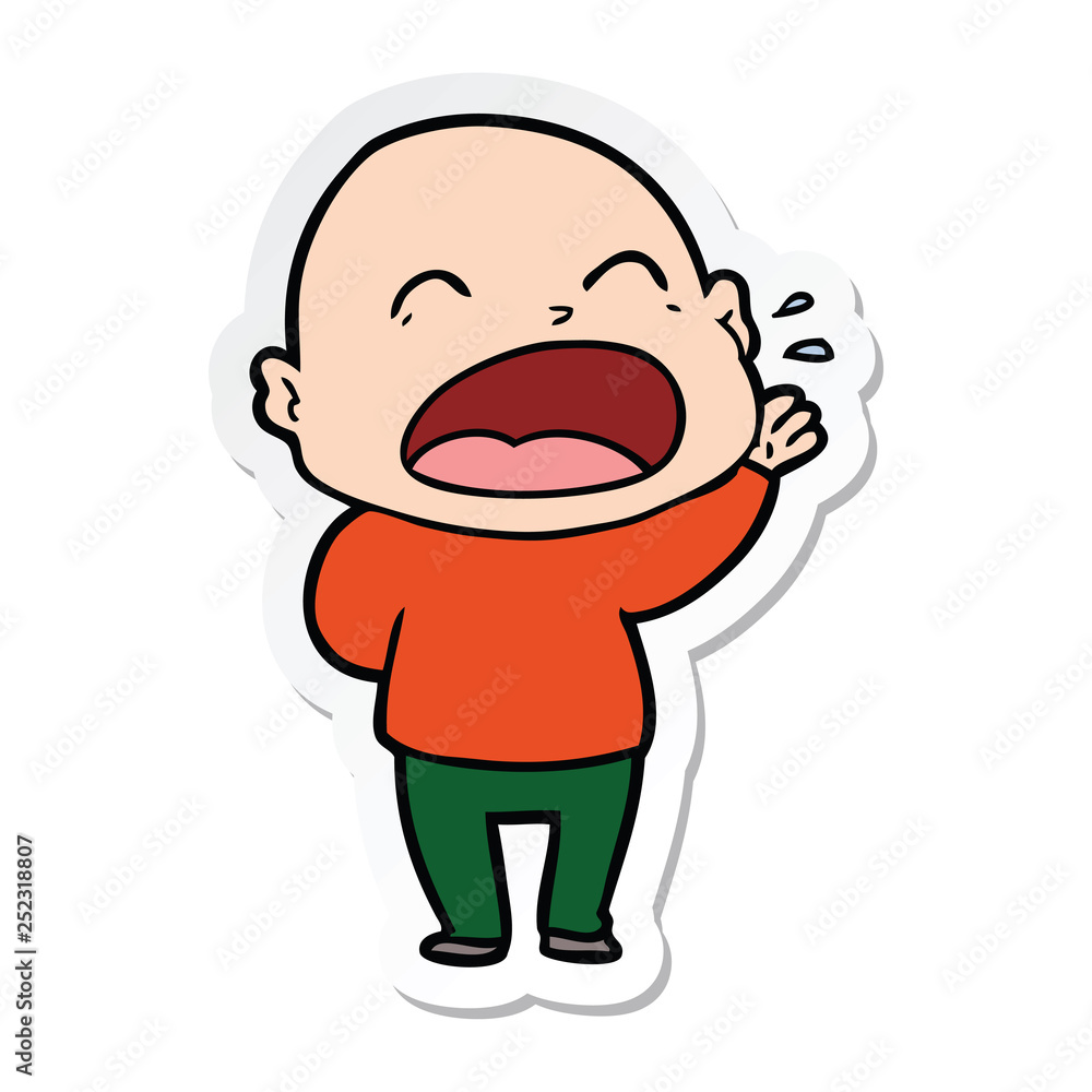 sticker of a cartoon shouting bald man