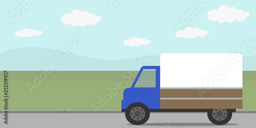 Road and field. Truck. Abstract flat, seamless horizontal background scene. © 01elena10